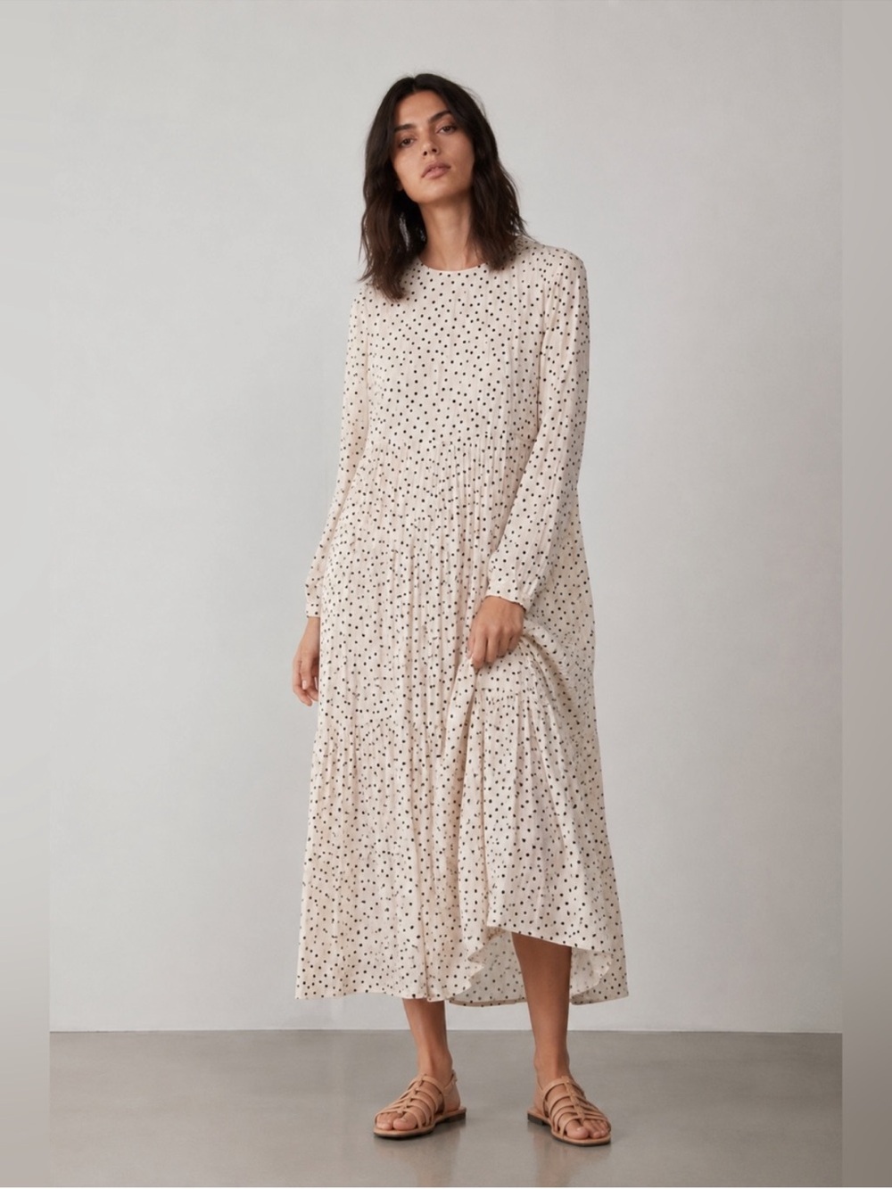 Zara long sleeve midi dress satin flowy cream black beige